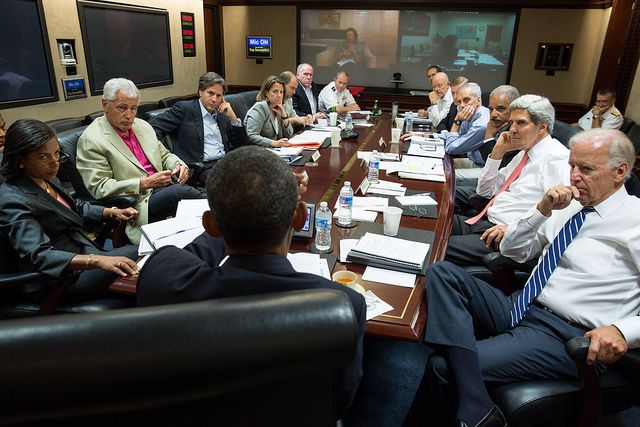 President Barack Obama meets in the Situation Room with his national security advisors to discuss strategy in Syria, Saturday, August 31, 2013
